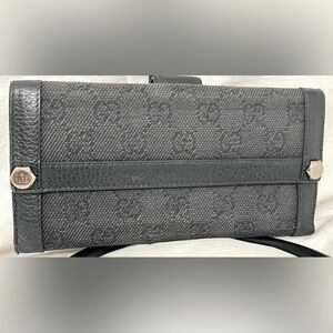 GUCCI Black Leather & Canvas GG Long Wallet 🔥 SALE